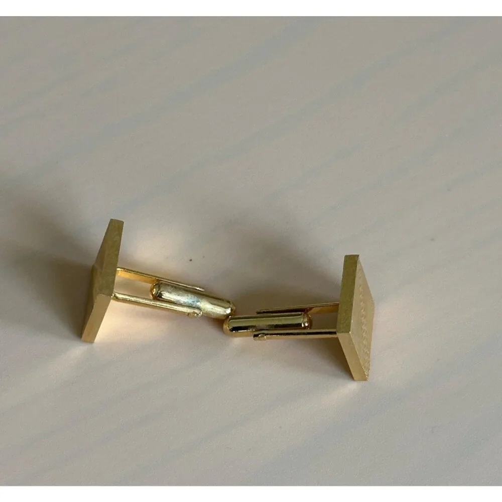 Gold-Tone Square Textured Cufflinks With Geometric Design For Men